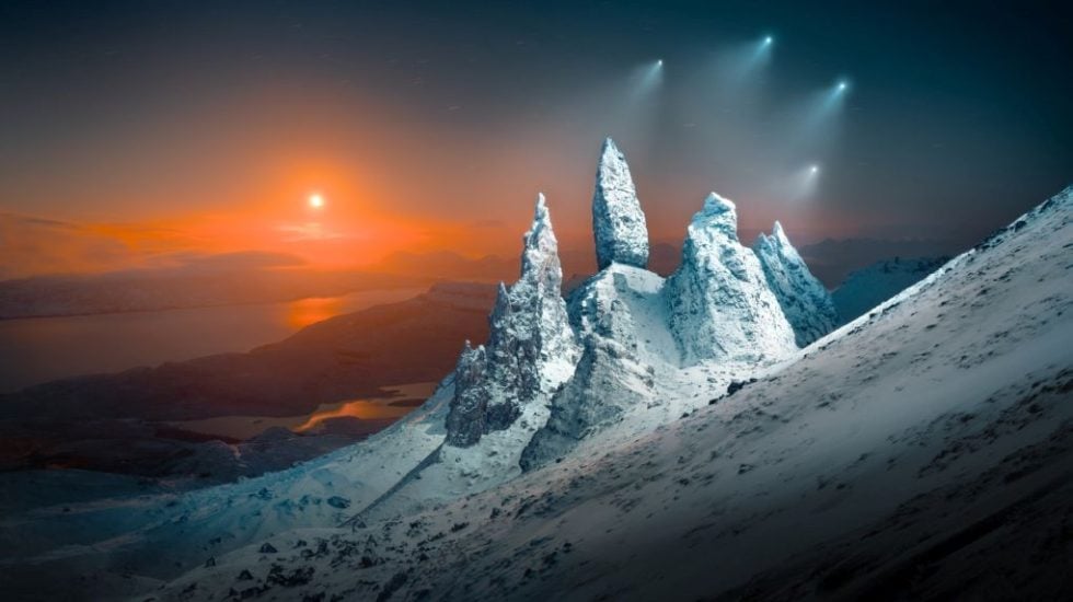 Moonrise Sprites Over Storr